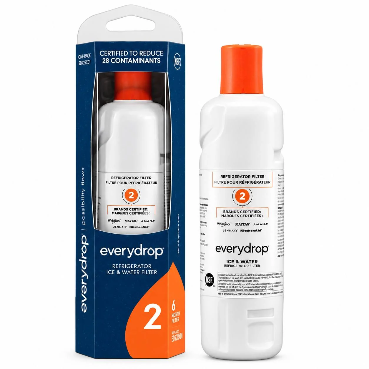 everydrop by Whirlpool Ice & Water Refrigerator Filter 2 – EDR2RXD1, Orange