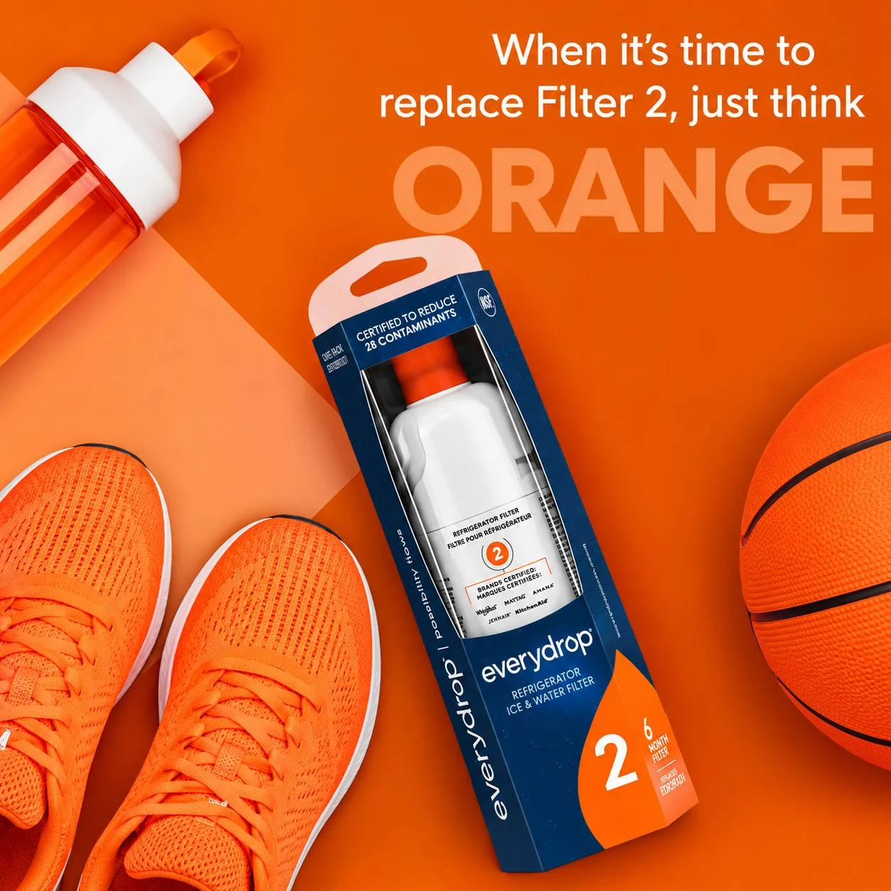 everydrop by Whirlpool Ice & Water Refrigerator Filter 2 – EDR2RXD1, Orange - Image 7